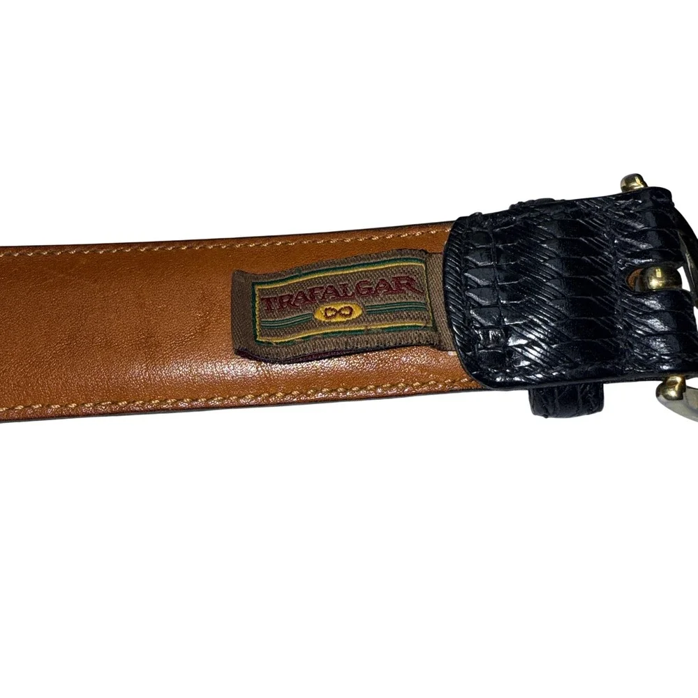 Trafalgar Black Lizard Embossed Leather Belt Gold‎ Buckle Women Size 36